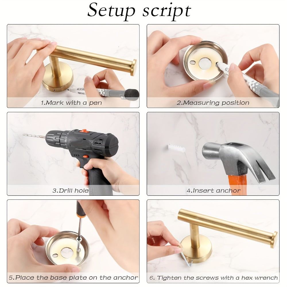 10-Piece Bathroom Hardware Set SUS304 Stainless Steel Wall Mounted Towel Bar Toilet Paper Holder Robe Hooks Gold Black