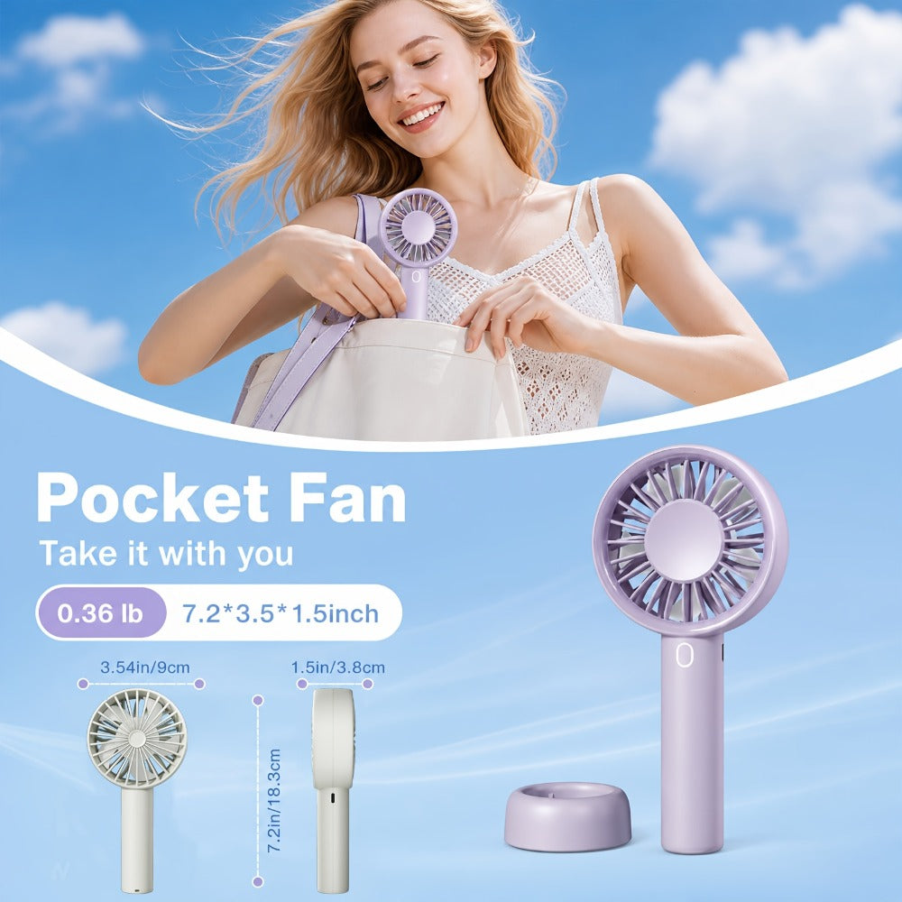Portable Handheld Fan 16-Hour Battery Life | Air Turbo Tech 3-Speed USB Rechargeable Personal Cooling Fan for Outdoor Activities, Travel & Work ¨C Upgraded Purple, White & Mini Light Blue