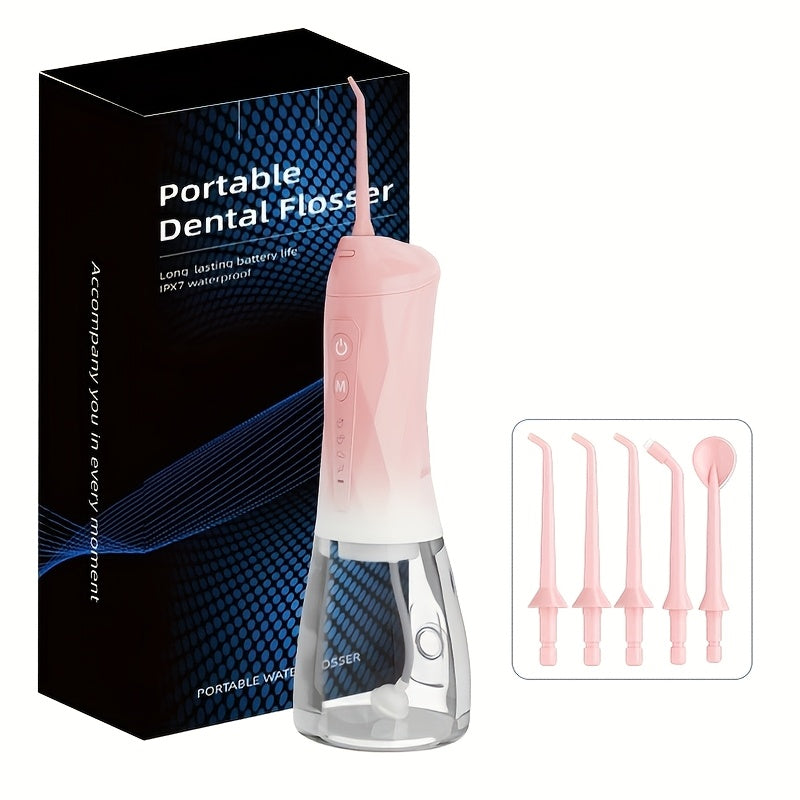 Water Flosser Portable Oral Irrigator - Type-C Rechargeable, 320ml Large Capacity, Full Body Waterproof, 4 Nozzles (3 Standard + 1 Orthodontic), Travel & Home Dental Cleaner for Adults & Braces