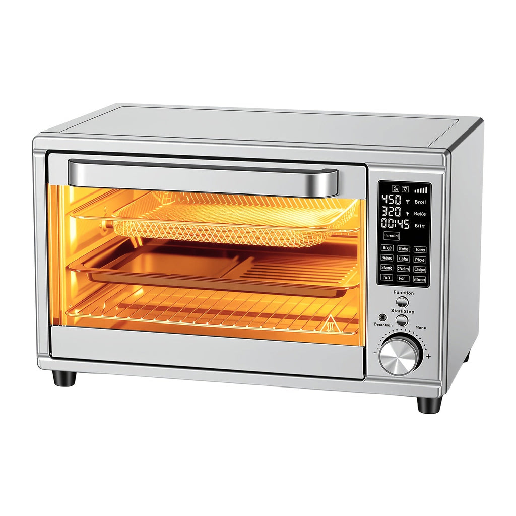 Air Fryer Toaster Oven Combo 29.6QT XL with Smart Probe, 12-in-1 Digital Countertop Oven, Stainless Steel, 7 Accessories, Rotisserie, 450¡ãF Rapid Heat, Large Family Size