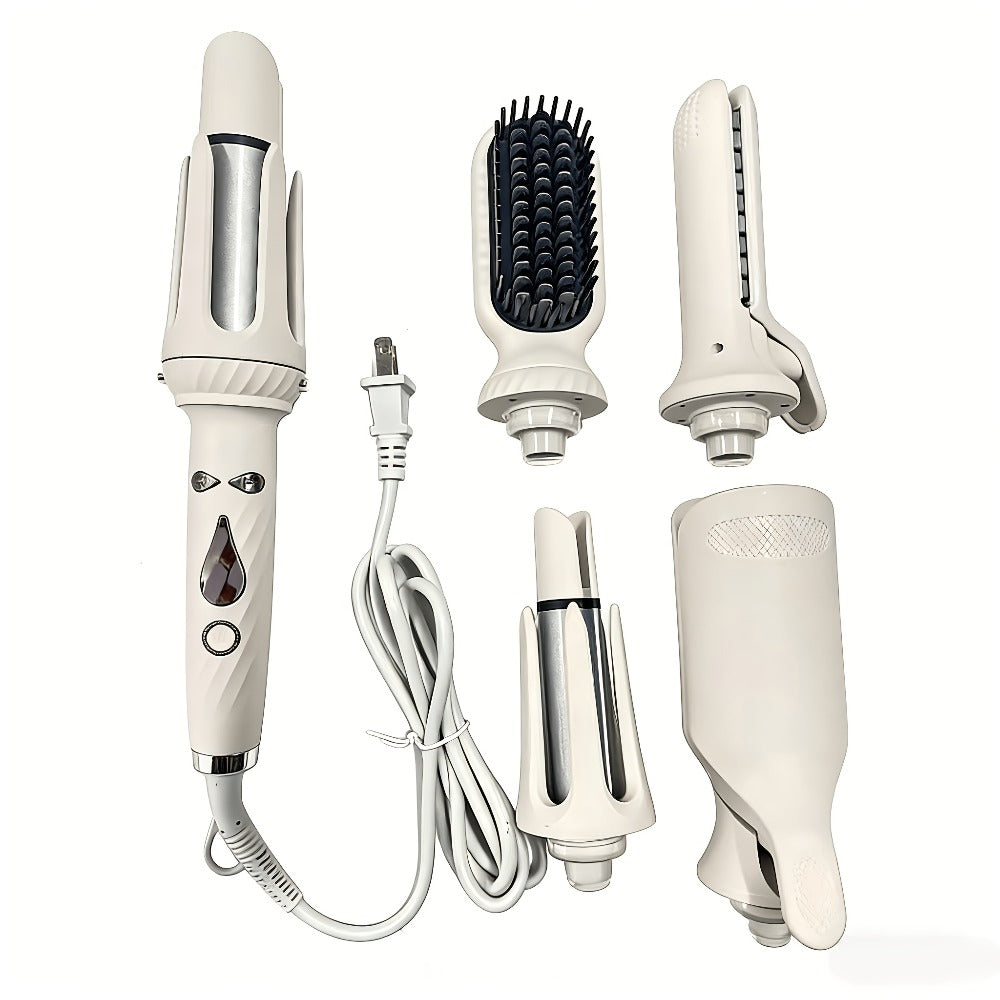 5-in-1 Hair Styler Set with Interchangeable Curling Wand & Straightening Brush - Multi Barrel Curling Iron Kit for Waves, Curls & Volume, Works on All Hair Types, Salon Results at Home, 3 Colors