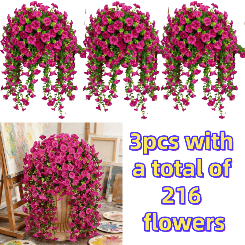 Artificial Rose Vine Hanging Garland 3pcs 216 Flowers - High-Density UV-Resistant Faux Rose Flower Vines with Realistic Roses & Foliage for Garden, Wedding, Porch, Terrace & Wall Decor, Multiple Colors