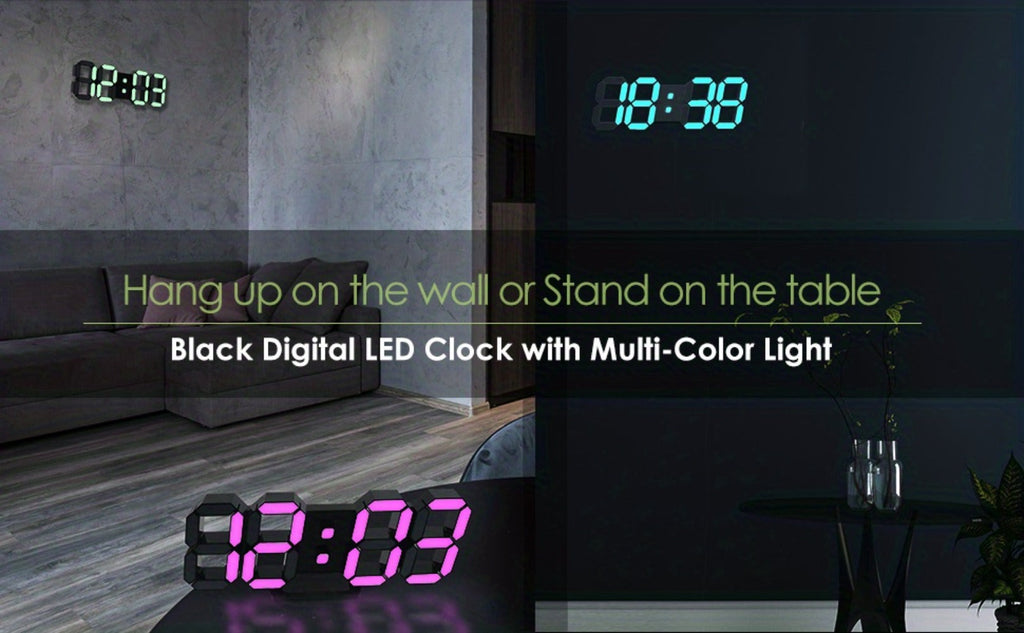 Digital Wall Clock RGB Neon LED 9.7¡± Large Display ¨C Aesthetic Alarm Clock with Remote Control, Adjustable Brightness, Date & Temperature Display for Bedroom, Living Room, Office & Gym