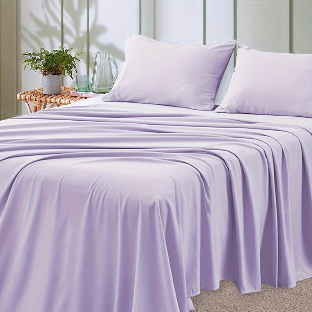 Microfiber Bed Sheet Set 4-Piece Deep Pocket Fitted Sheet Flat Sheet Pillowcases Twin Full Queen King All Colors Soft Breathable Fade Resistant Easy Care