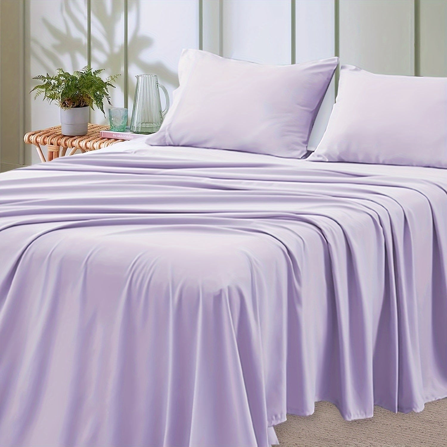 Microfiber Bed Sheet Set 4-Piece Deep Pocket Fitted Sheet Flat Sheet Pillowcases Twin Full Queen King All Colors Soft Breathable Fade Resistant Easy Care
