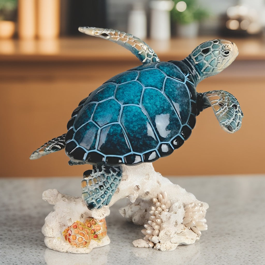 Sea Turtle Figurine Polyresin Home Decor, 4.75¡± Upward Swimming Turtle Sculpture for Living Room, Bedroom, Office & Bathroom, Unique Collectible Gift for Housewarming, Birthday & Holidays