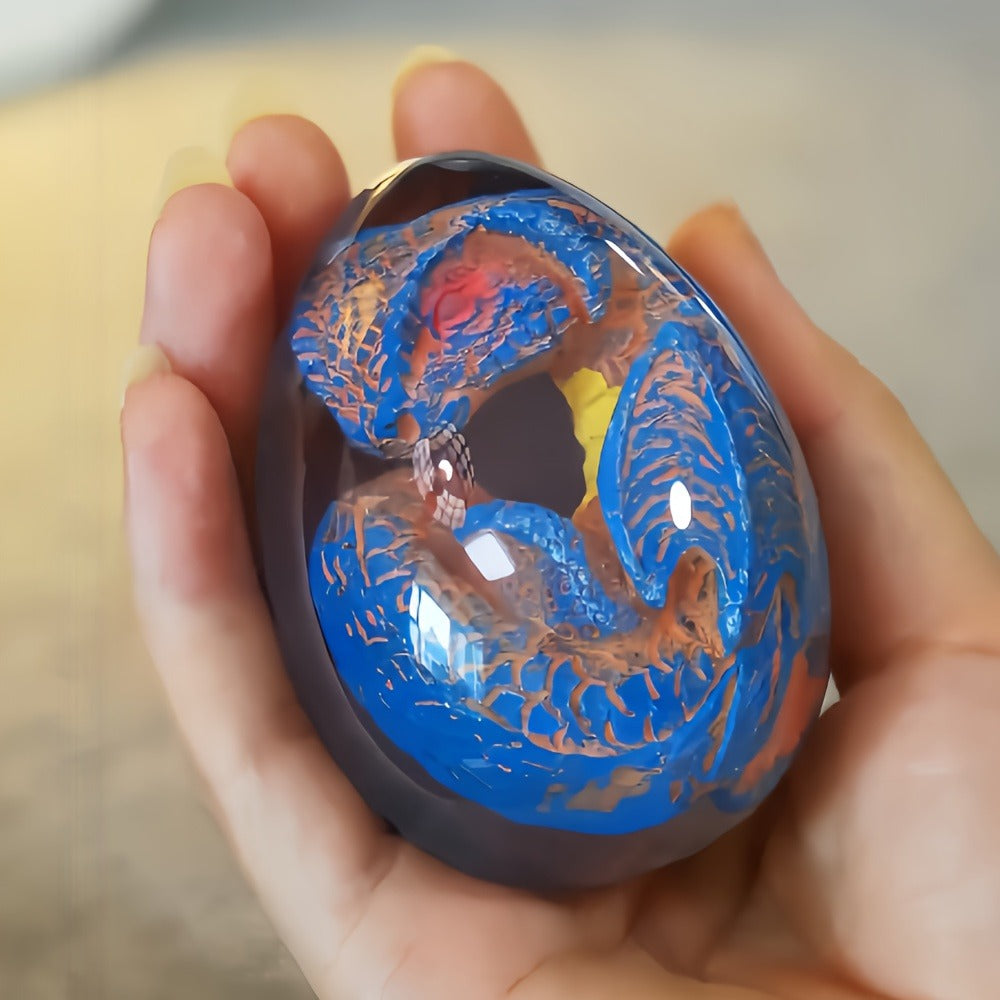 Dragon Egg Statue Transparent Resin Dragon Egg Figurine Dinosaur Souvenir Collectible Craft for Home Decor Desktop Display Birthday Christmas Halloween Gift Red Purple Green Blue