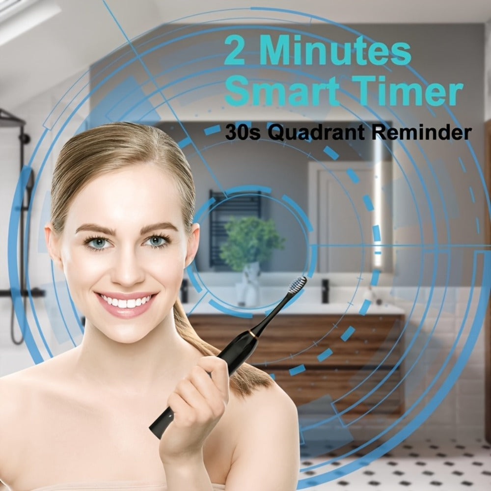 Rechargeable Electric Toothbrush 6 Cleaning Modes with 8 Brush Heads - USB Charge, Soft Bristles, Portable for Travel & Home Use, Oral Care Toothbrush for Men & Women - Black / White / Pink