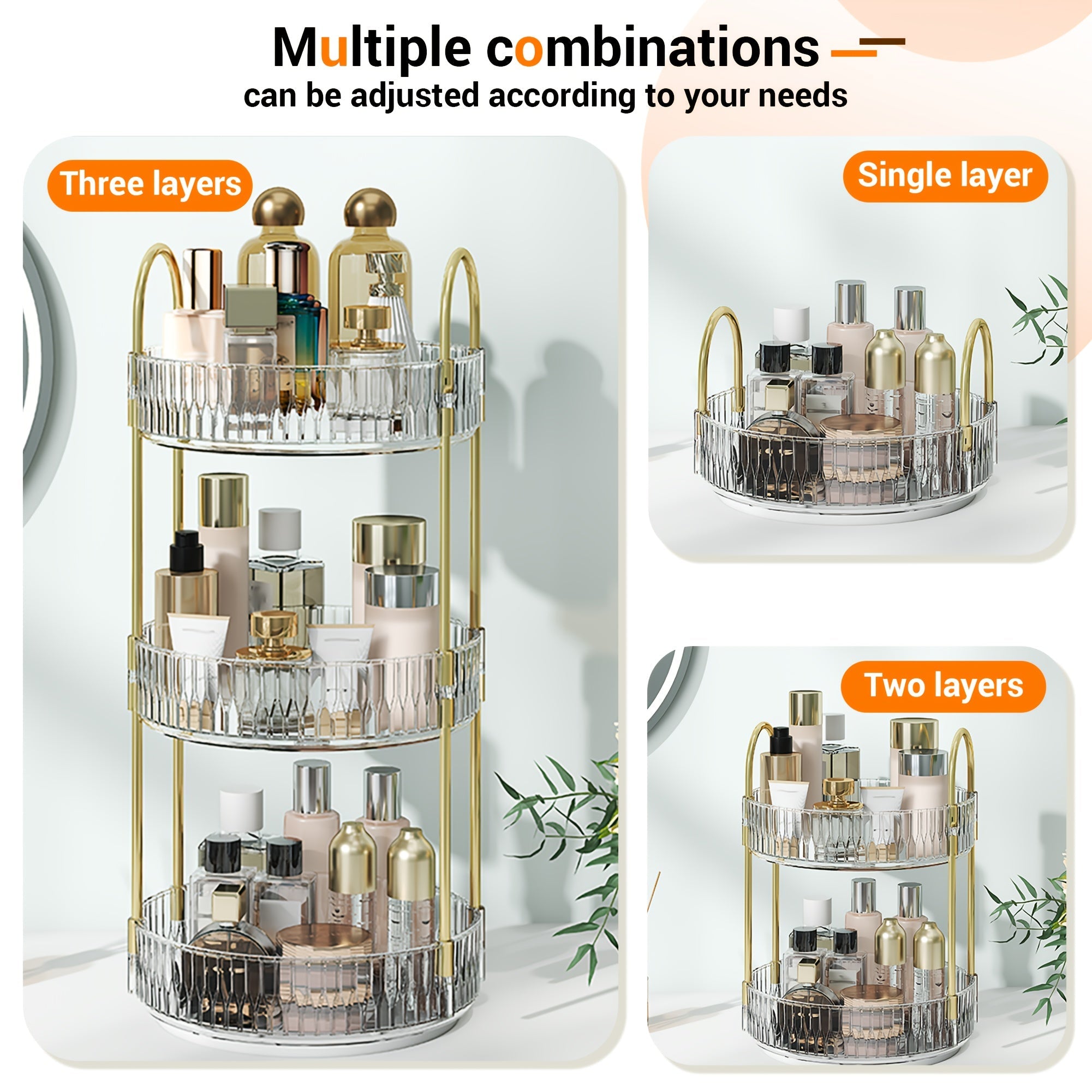 360 Rotating Makeup Organizer Skincare Storage Rack - Multi-Layer Detachable Cosmetic Organizer for Perfume, Lipstick, Skincare, Desktop Vanity Organizer for Bathroom & Bedroom