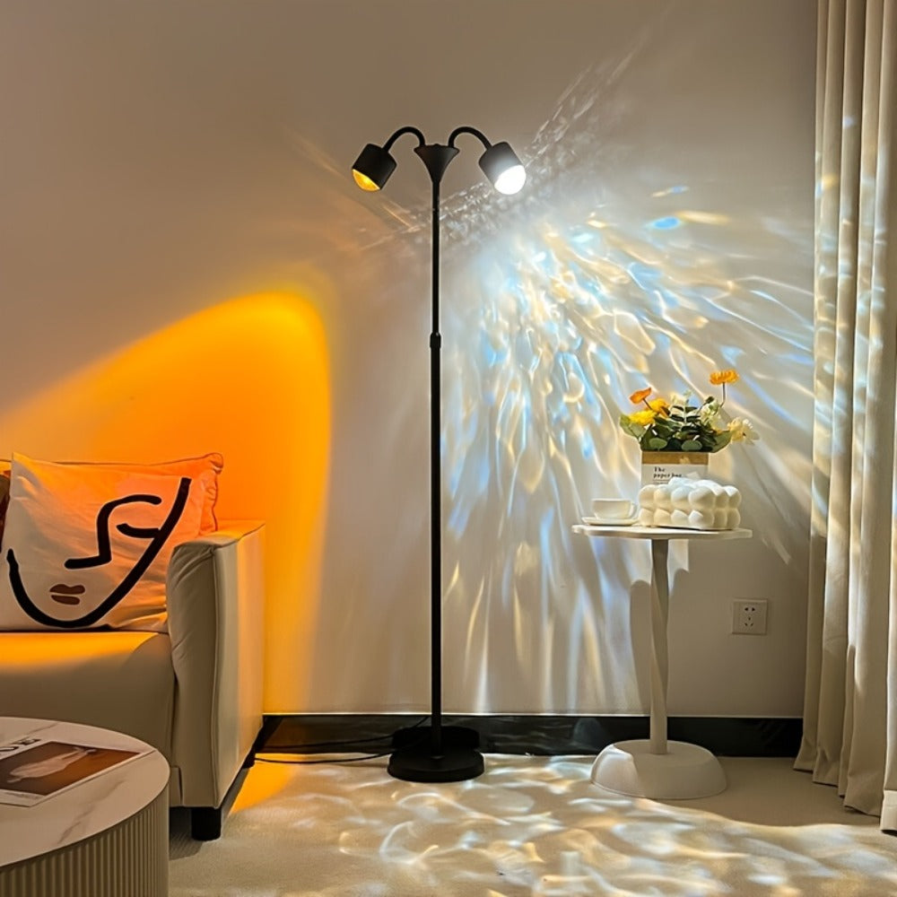 Ocean Wave Projector Lamp Double Head RGB Mood Light - 360¡ã Rotation 3D Ripple Effect DIY Colors USB Remote Control for Bedroom Living Room Party Decor (Black)