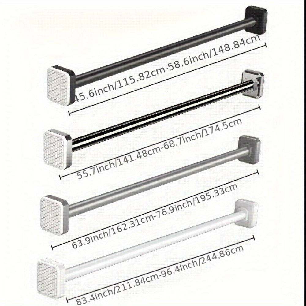 Tension Curtain Rod No Drill Telescopic Shower Bathroom Towel Rack Adjustable Hanging Rod Balcony Coat Hanger Drying Rod