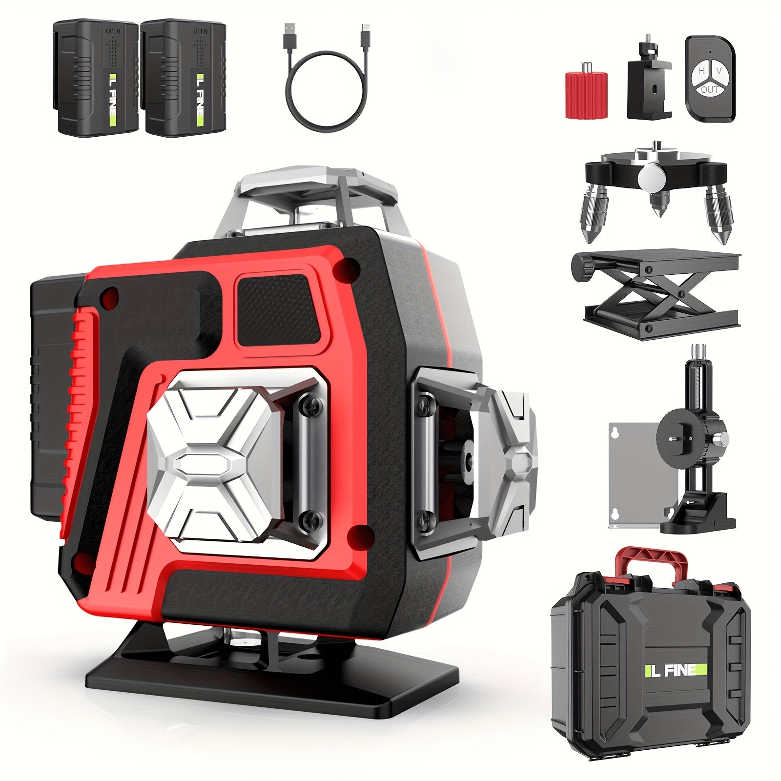 4D Laser Level 16 Line Self Leveling High Precision Cross Line Laser for Construction Renovation Tiling Flooring Alignment Fast Charging with Tripod Options