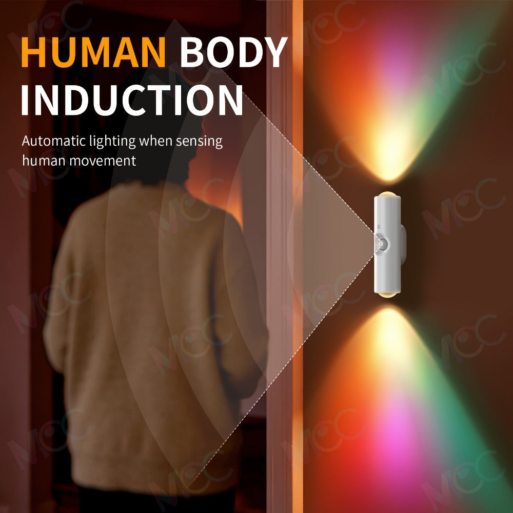 LED Magnetic Night Light Dual Voice & Motion Sensor ¨C 9 Colors Dimmable, 665mAh Battery, Drill-Free Magnetic Install for Hallway, Bedside & Storage Room Ambient Lighting