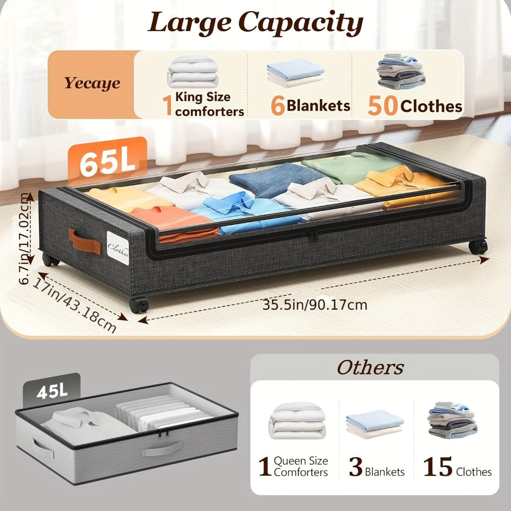 Under Bed Storage Box with Wheels 2 Pack ¨C Sliding Drawer Organizer for Clothes, Shoes, Blankets, Books & Bedding
