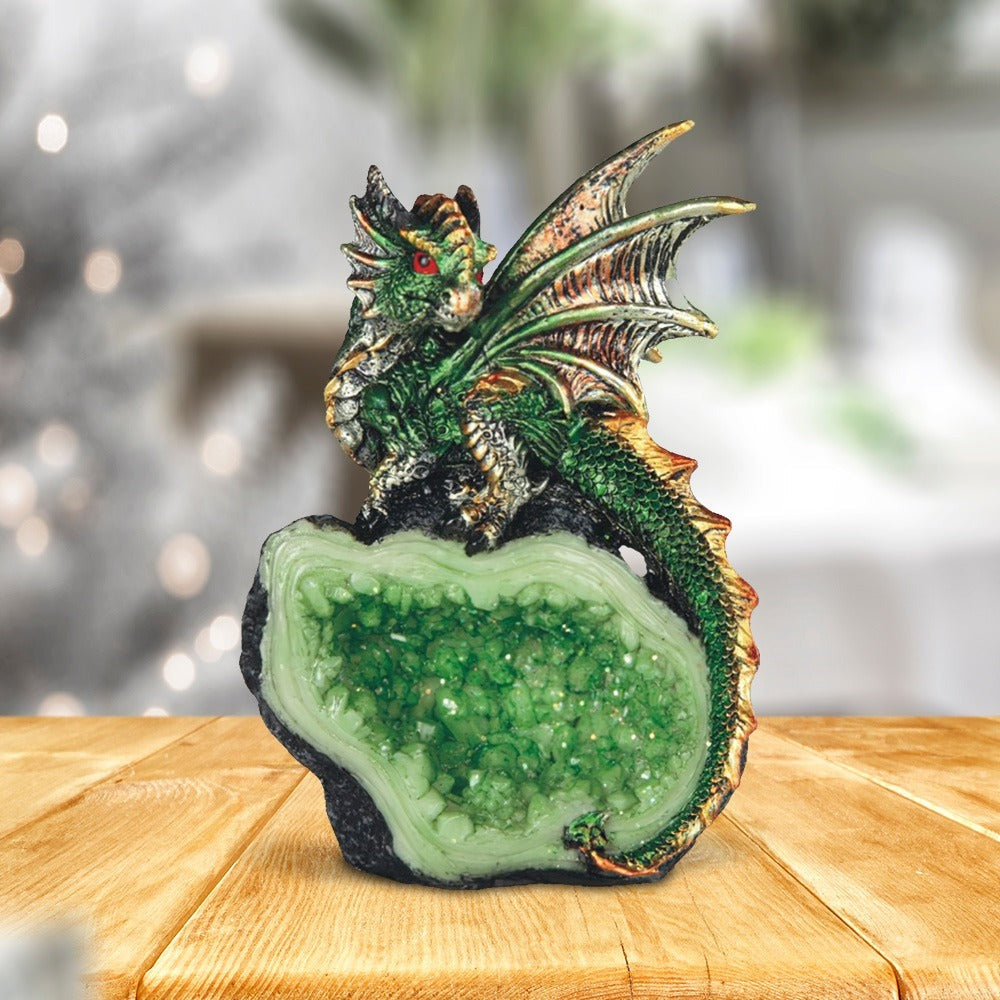 Dragon Figurine Statue Guarding Crystal Cave Polyresin Collectible Home Decor Sculpture Fantasy Dragon Gift for Birthday Housewarming Holiday Room Office Shelf Decor
