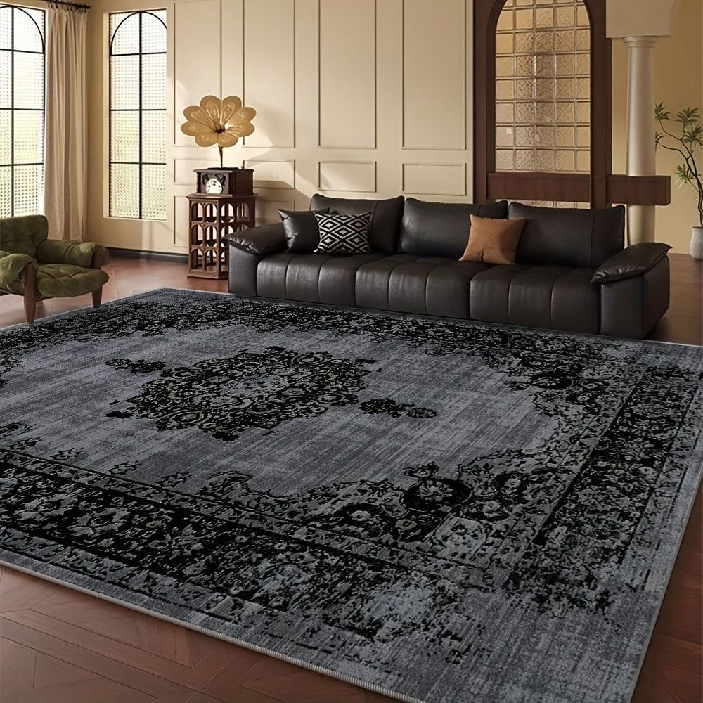 Velvet Floral Bohemian Area Rug - Low Pile Machine Washable Non-Slip Carpet for Living Room Bedroom Office Geometric Pattern