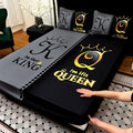 Bed Sheet Set 3 Piece Super Soft Microfiber Fitted Sheet with Pillowcases - Deep Pocket 15 Inch Crown Letter Print Color Block Bedding Twin Full Queen King All Season