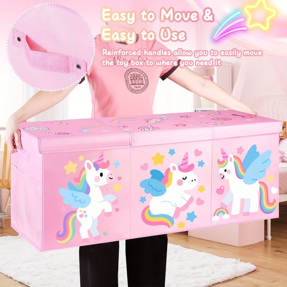 Kids Collapsible Storage Box with Lid Large Toy Chest Bin Organizer Durable Cardboard Flip Top Unicorn Dinosaur for Playroom Bedroom Nursery Boys Girls