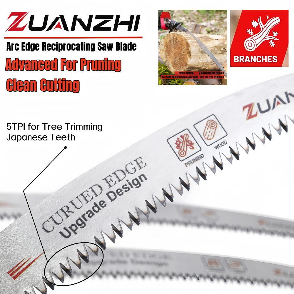Reciprocating Saw Blade Pruning Arc Edge 3 Pack 6TPI Japanese Teeth CR-V Ultra Hardened for Wood Pruning Tree Trimming Wood Cutting 1/2 Inch Shank 9.5 12 15 Inch Options
