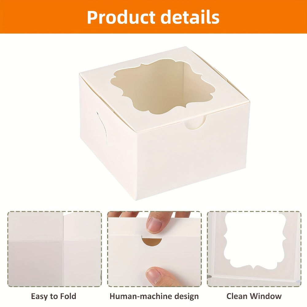 Bakery Boxes with Window 150 Pack White 4x4x2.5 Inch 3 Styles Treat Boxes for Cake Macarons Donuts Dessert Party Favor Wedding Gift Packaging