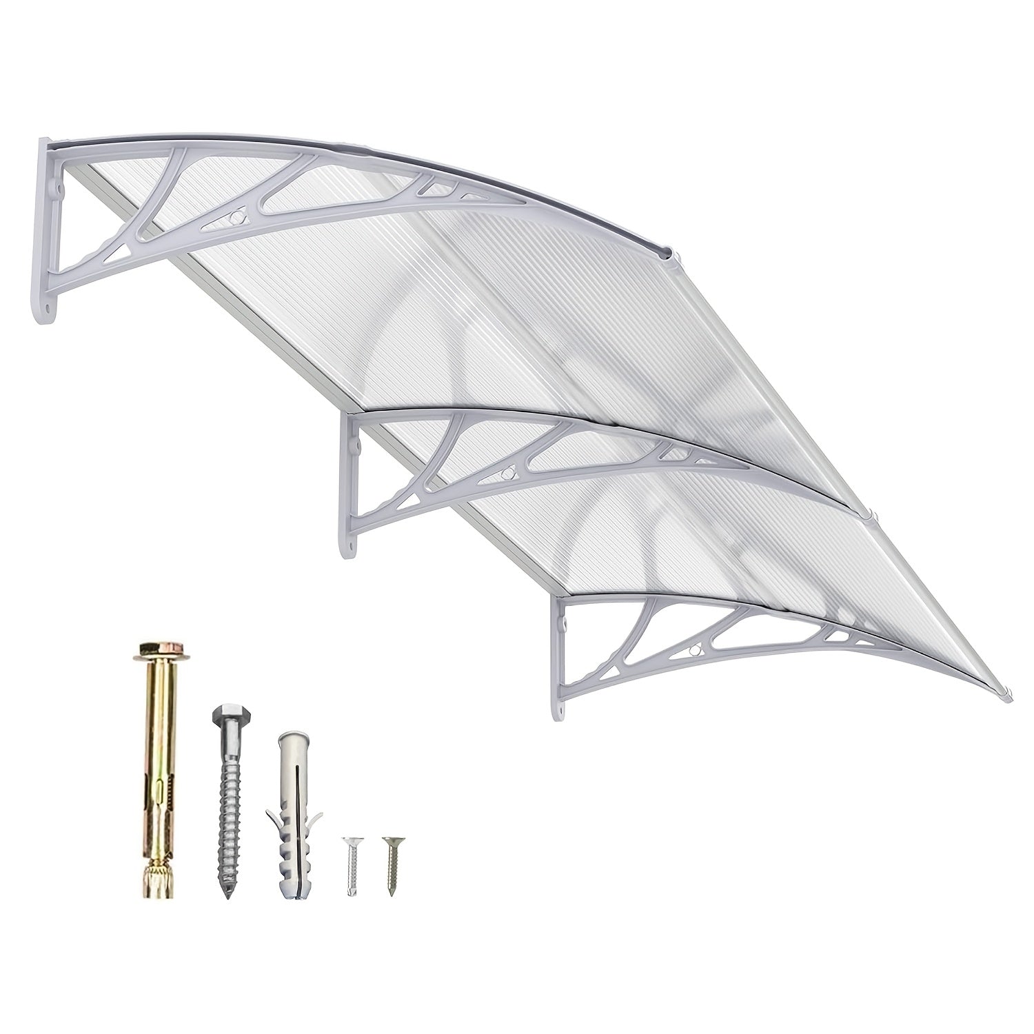 Polycarbonate Window Awning Door Canopy - UV Rain Snow Sun Protection Overhang for Doorways, Patio & Windows, Multiple Sizes, Black/Gray Bracket with Blue/Clear/Brown Board