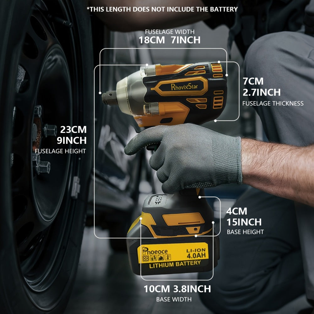 Cordless Brushless Impact Wrench Set 21V, 1/2'' High Torque Impact Gun with 4000mAh Rechargeable Battery, Fast Charger, Variable Speed Control, Complete Accessories for Car, Motorcycle & Home Repair