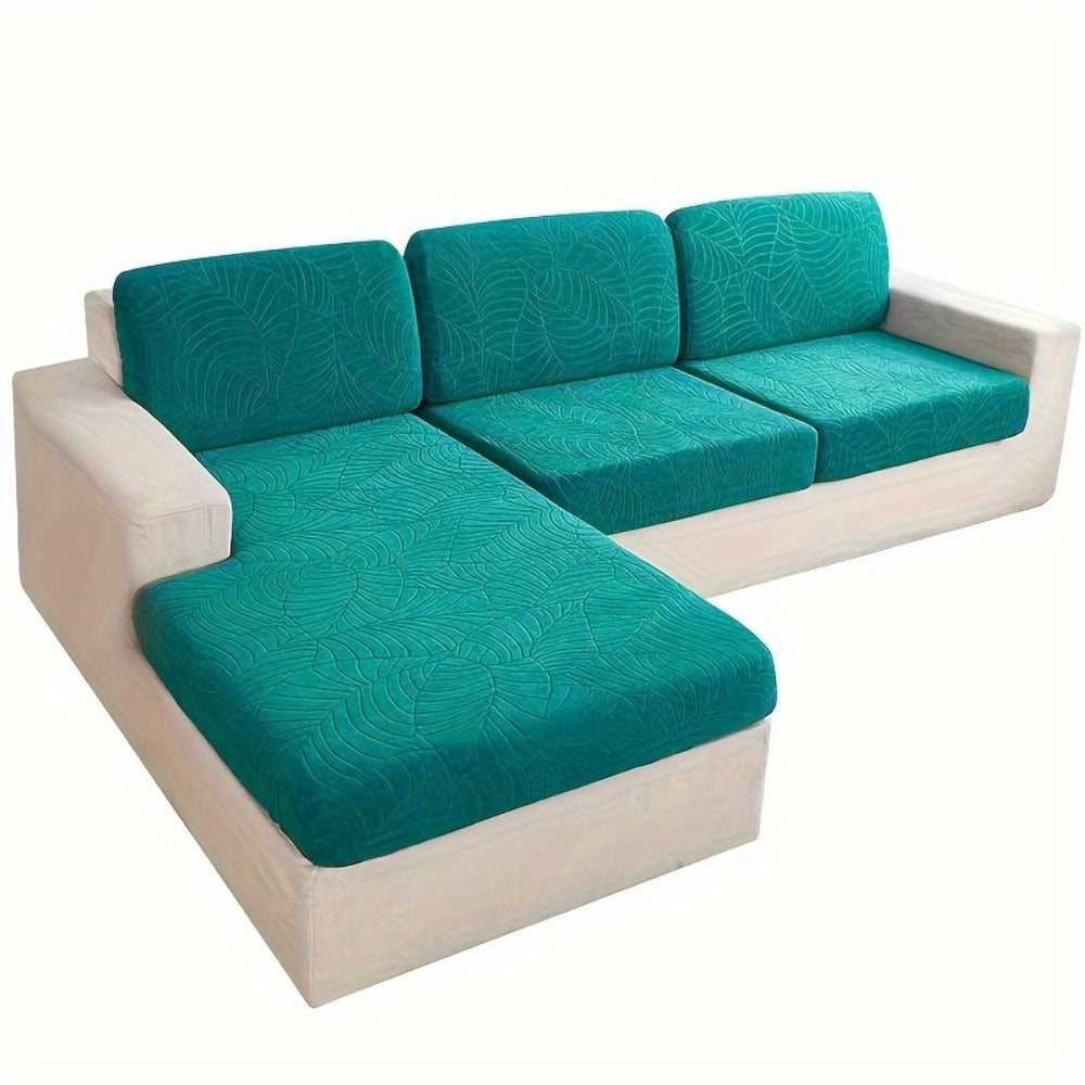 Jacquard Stretch Sofa Cover Set 6pcs Leaf Pattern High Elasticity Furniture Protective Cover with Elastic Band Easy Install Removable Washable Concubine Style Cushion Cover Home Decor Multiple Colors
