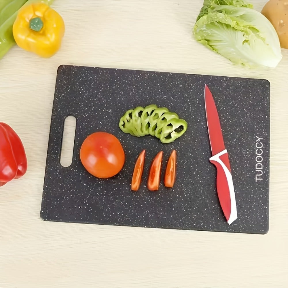 Plastic Cutting Board Set 3 Piece ¨C BPA-Free Kitchen Chopping Boards with Easy-Grip Handle, Non-Porous Surface, Two-Tone Color-Coded Large Medium Small Sizes for Meat Vegetables Fruits