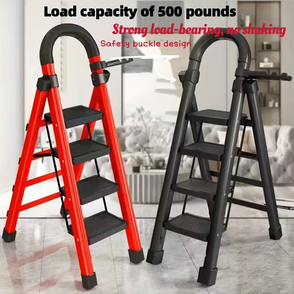 Portable Folding Step Ladder 3/4/5-Step, 500 lbs Weight Capacity, Heavy Duty Non-Slip Plastic Step Stool Ladder, Lightweight Foldable Ladder for Household, Kitchen, Office & Industrial Use