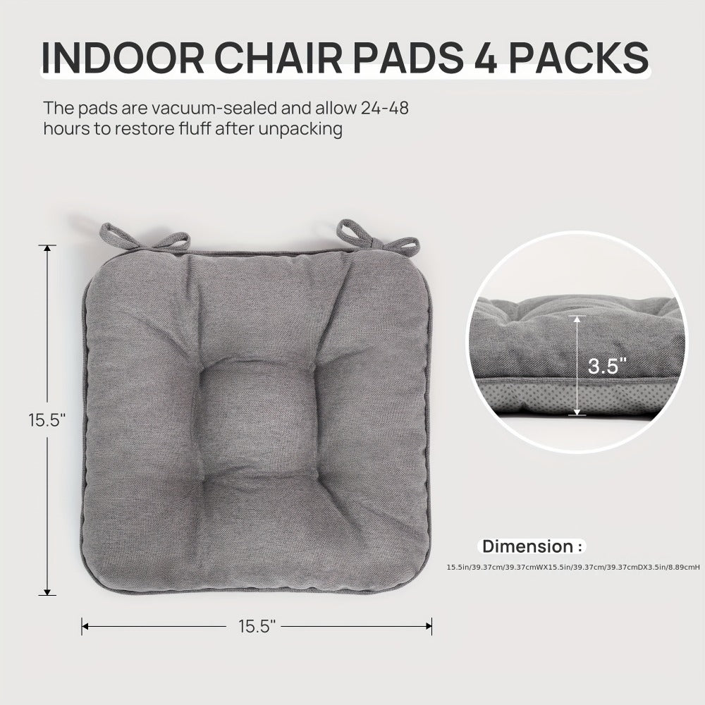 Memory Foam Chair Cushions Set of 4 ¨C Kitchen Chair Pads with Non-Slip Backing & Ties, 500GSM Thick Seat Cushions for Dining Chairs Indoor