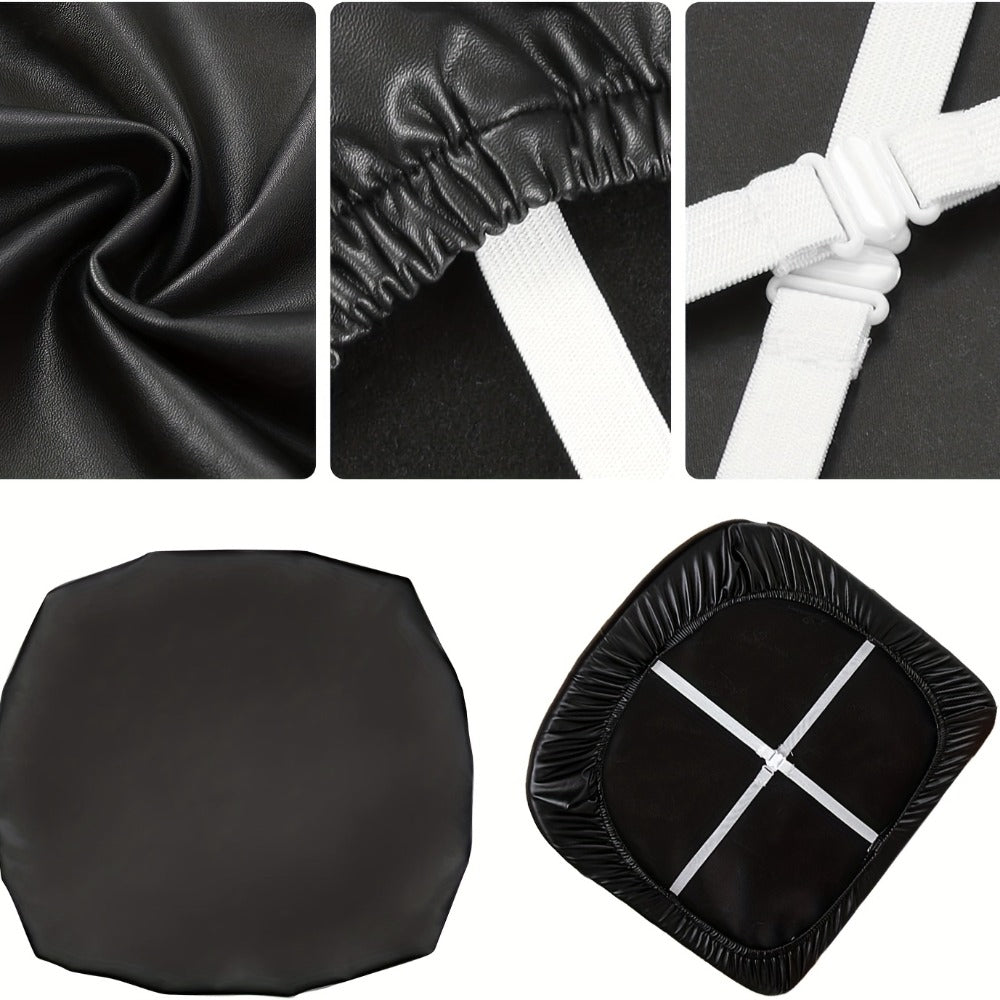 Waterproof PU Leather Dining Chair Cushion Covers Removable Stretch Seat Slipcovers for Dining Room Kitchen Hotel Set of 4 or 6