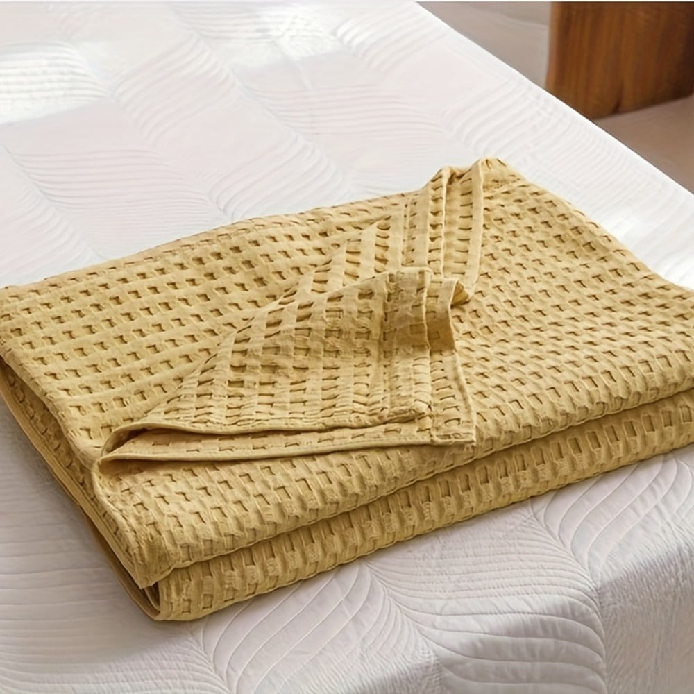 Cotton Waffle Blanket ¨C Pure Cotton Multilayer Summer Cooling Quilt, Jacquard Knit, Machine Washable, Air Conditioning Blanket