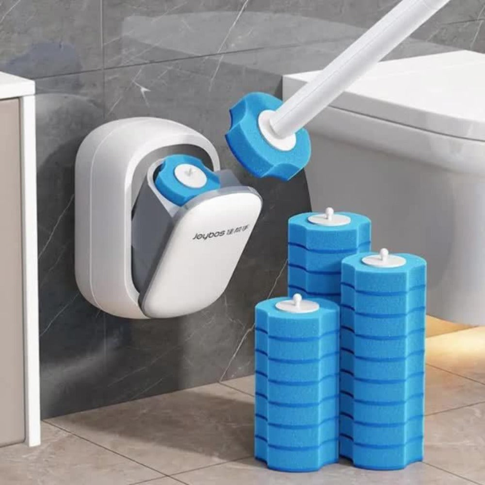 Disposable Toilet Brush & Holder Set with 6 Refill Wands ¨C Wall Mounted, Pre-Loaded Scrubbing Solution, No-Touch Bathroom Cleaning Supplies, White