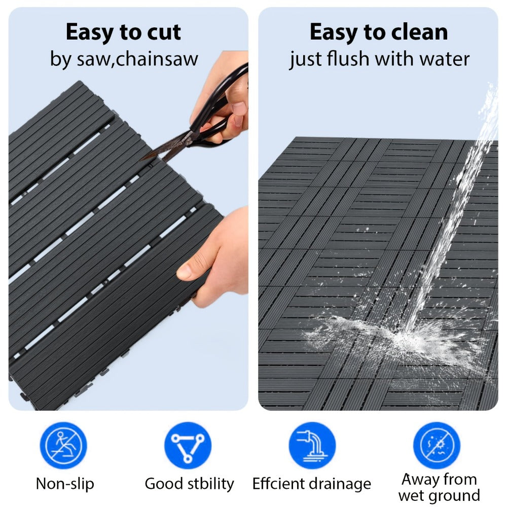 Interlocking Deck Tiles 44pcs 12¡±x12¡±, Waterproof Outdoor Patio Flooring Tiles, PP Plastic Interlocking Floor Tiles for Balcony Pool Backyard Terrace, Easy Install All-Weather Anti-Slip Deck Tiles Grey