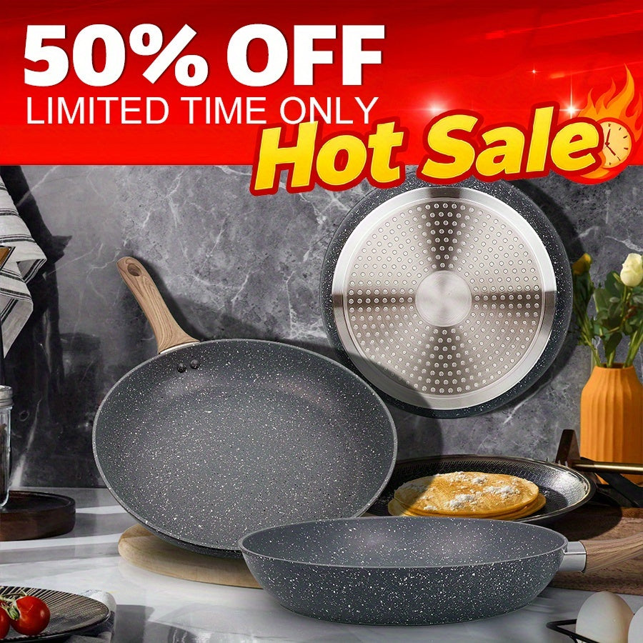 Non-Stick Frying Pan Set 3-Piece 7 9.5 11 Inch ¨C Dishwasher Safe Skillet Set with Insulated Handle | Induction Compatible Home Kitchen Pans in Beige Grey & Black | Durable Even-Heating Cookware