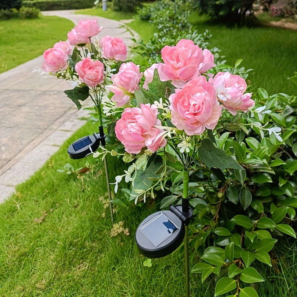 Solar Peony Flower Light 2PCS IP65 Waterproof - 84 LED Artificial Blooms 14 Fancy Lights Solar Powered Outdoor Garden Stake Lights for Lawn Yard Patio Holiday Decor Mother's Day Gift - 4 Colors