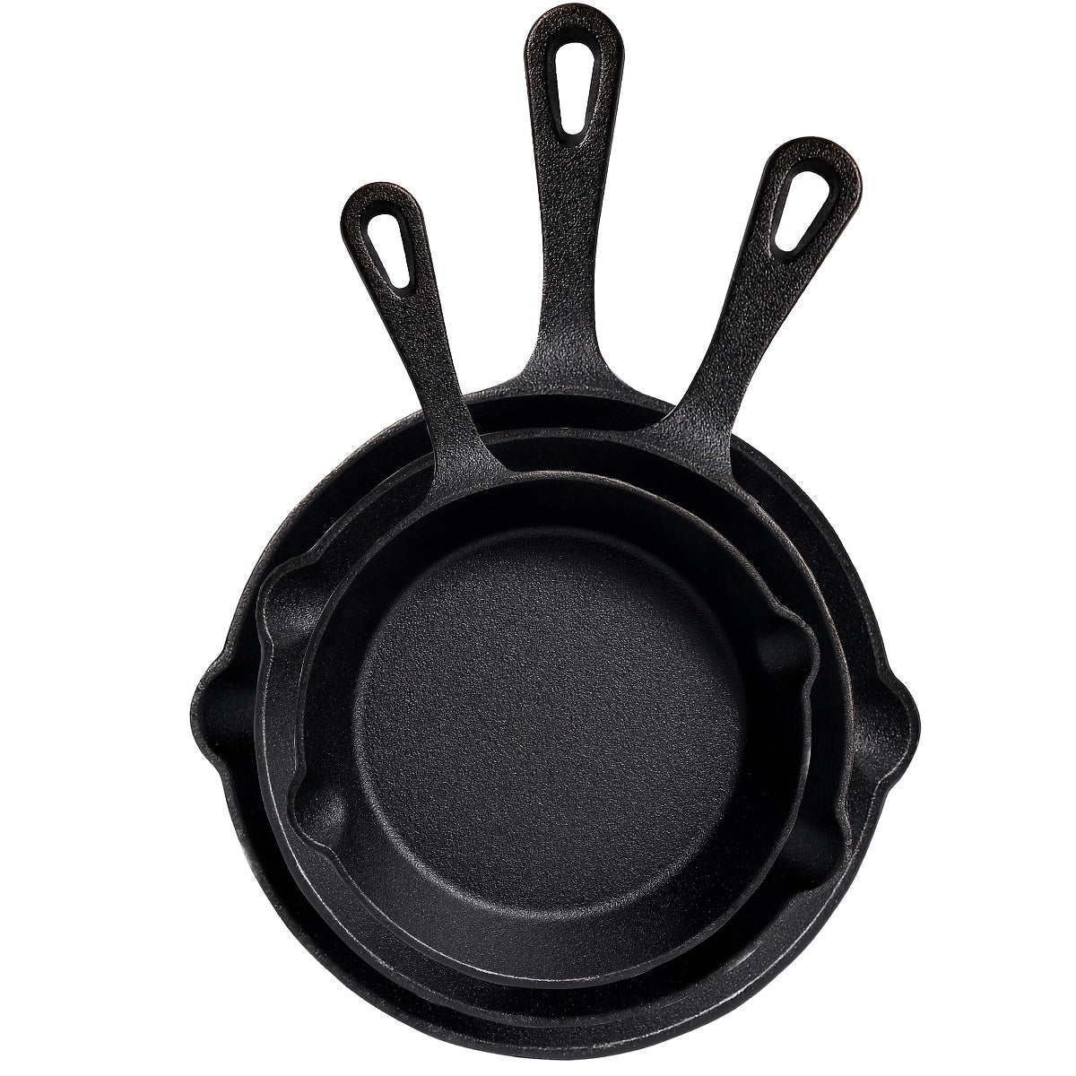 Cast Iron Skillet Set Uncoated Frying Pan with Drip Spout Heavy Duty Pre-Seasoned Cookware for Frying Stir-Frying Baking Stovetop Oven Safe 3 4 5 Piece