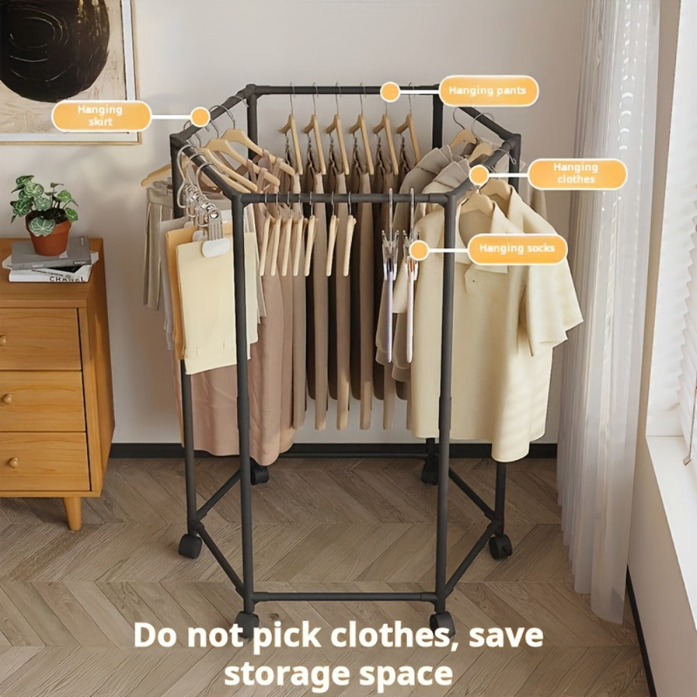 Rotating Clothes Rack Freestanding Vertical Clothing Hanging Rack Space Saving Laundry Rack with Mesh Bag Black White Rotatable Garment Rack for Small Apartment Bedroom Closet