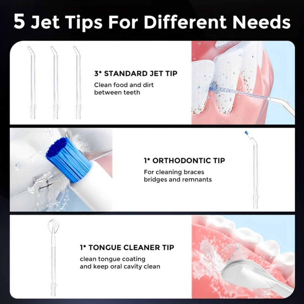 Water Flosser Electric Oral Irrigator 9 Replaceable Nozzles 350mL Tank 20-Day Battery 360¡ã Rotatable Tip Intelligent Pressure Control Deep Teeth Gum Cleaning