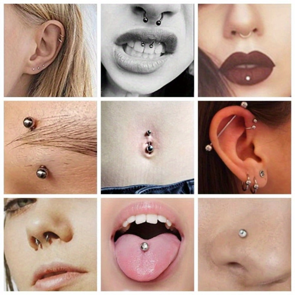 Body Piercing Jewelry Set 116pcs Stainless Steel ¨C 14G 16G Mix BCR CBR Labret Lip Rings, Cartilage Daith Earrings, Nose Septum & Belly Studs