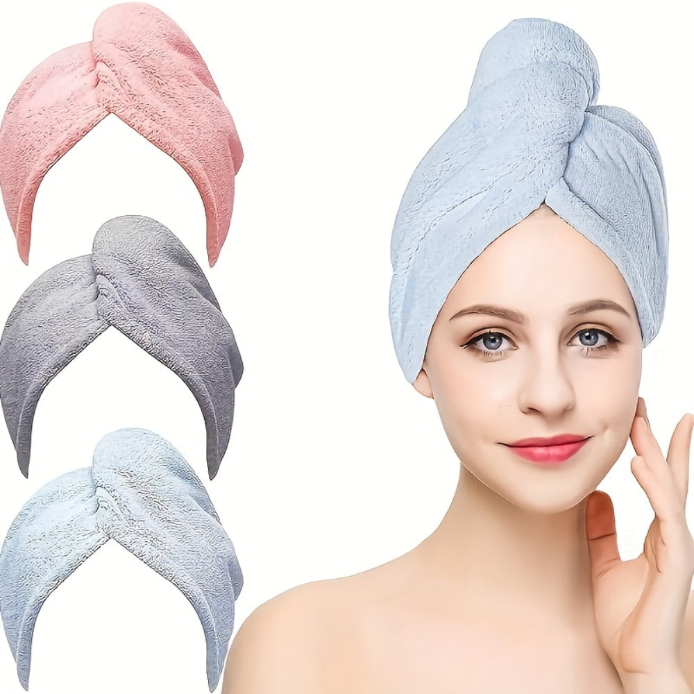 Microfiber Hair Towels 5 Pack - Quick Dry Super Absorbent Coral Fleece Hair Wrap Towel Set, Soft Lightweight Bathroom Hair Drying Towels, Random Color