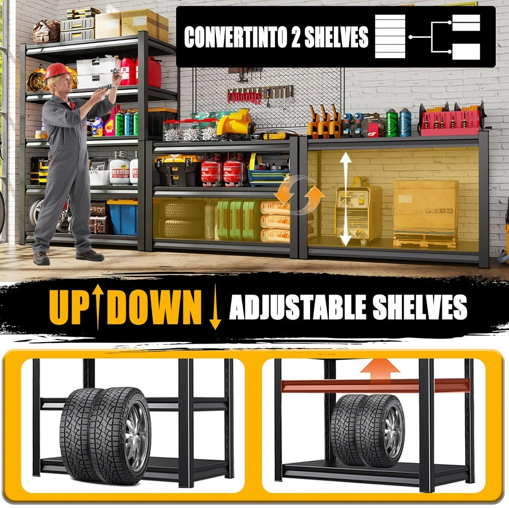 Heavy Duty Metal Shelving Unit 5-Tier - Powder-Coated Steel Storage Rack, 2500 LBS Capacity, Adjustable Height, No-Tool Assembly, for Garage, Basement & Warehouse Organization