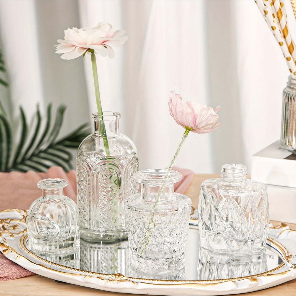 Mini Clear Bud Vases Bulk Set 12/30/43/52pcs ¨C Small Glass-Look Flower Vases for Wedding Centerpieces, Birthday Party, Anniversary, Home Table Decor, Multiple Sizes