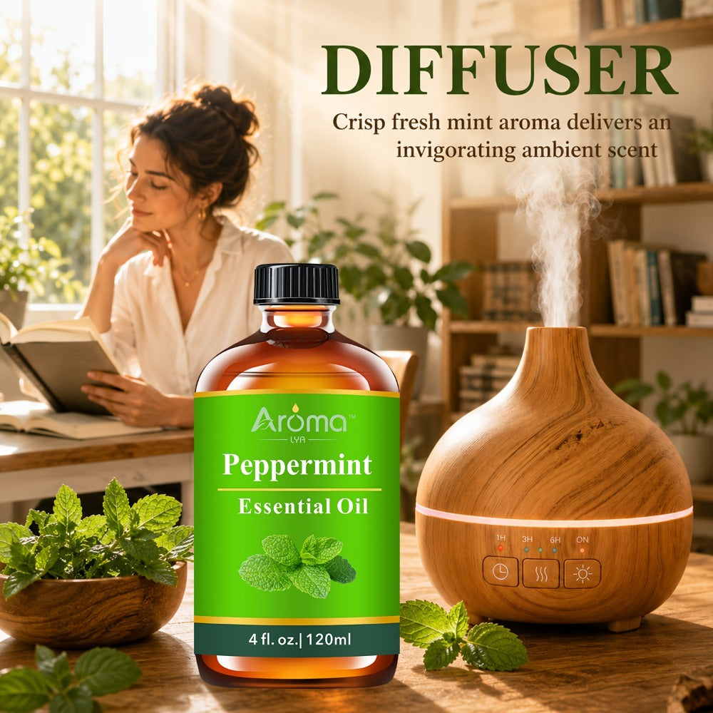 Peppermint Essential Oil 120ml 4oz Crisp Refreshing Mint Scent for Diffuser Candle Humidifier Car Air Freshener Home Decor Perfume Spray Aromatherapy with Ceramic Stone