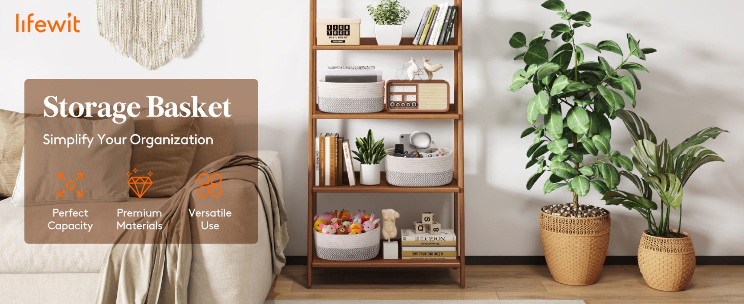 Woven Storage Baskets 6-Pack Cotton Rope Cube Bins 11x7x5¡± | Handmade Small Shelf Baskets for Organizing Closet Bedroom Living Room Playroom | Round Decorative Storage Caddy Multiple Colors