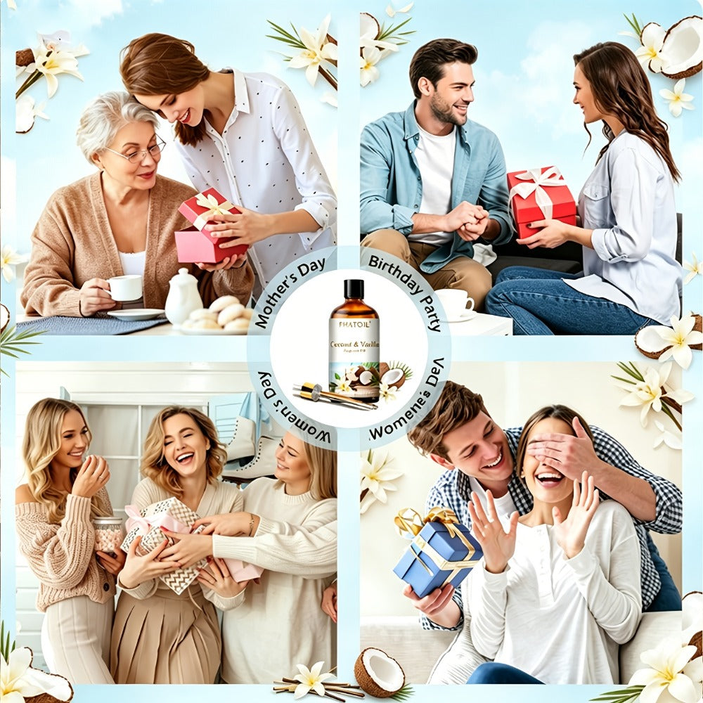 Fragrance Oil for Diffuser - PHATOIL 100ml Coconut & Vanilla Scented Oil for Humidifier, Candle Making, Soap, Aromatherapy, Reed Diffuser, Home & Office Air Freshener, Long Lasting Scent