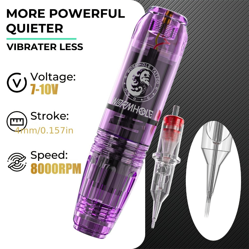 WORMHOLE Professional Wireless Tattoo Pen Kit ¨C All-in-One Beginner & Artist Set with 8000RPM Quiet Motor, 1200mAh Battery, Digital Display, Cartridge Needles, Inks & Practice Skin