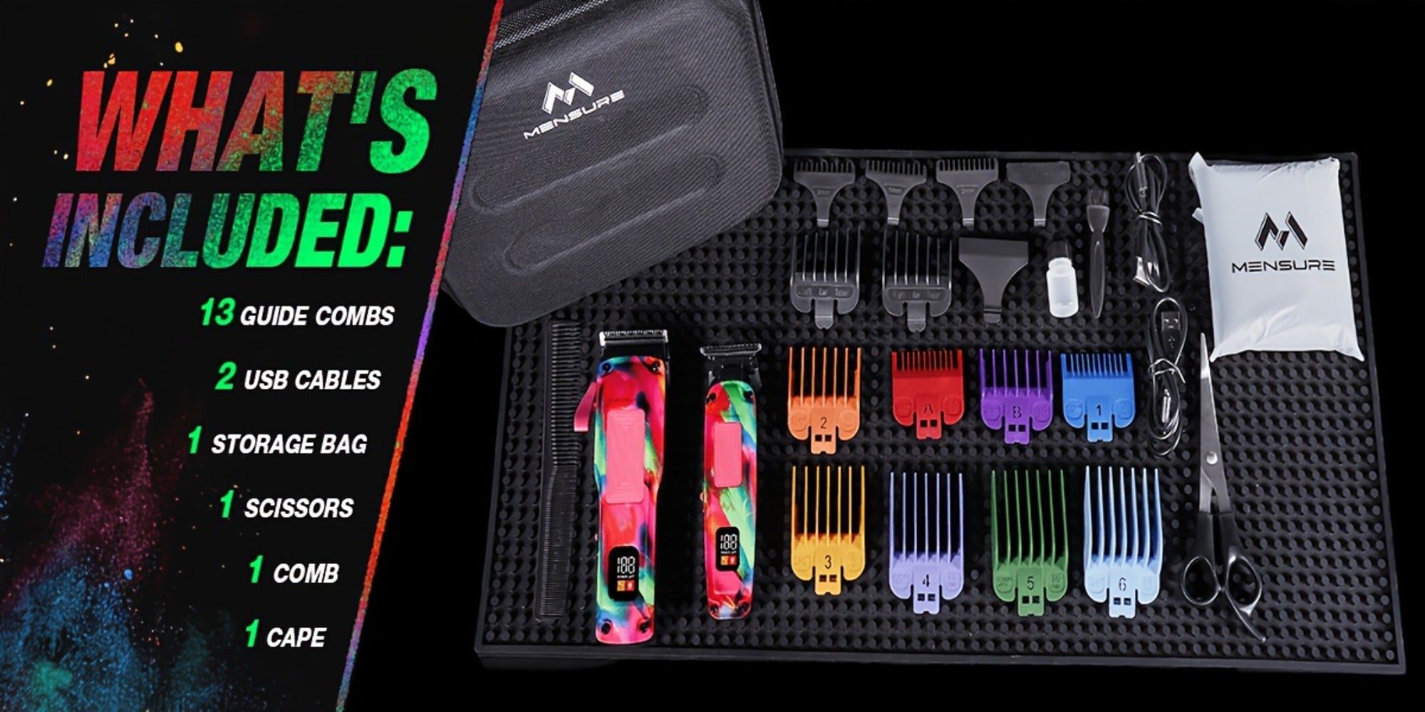 Professional Hair Clippers for Men ¨C 7500RPM Cordless Barber Clipper Kit with Graffiti Metal Body, Zero-Gapped Adjustable Blade, 10 Color Guide Combs & Storage Bag, Fade Clipper for Home & Salon Use