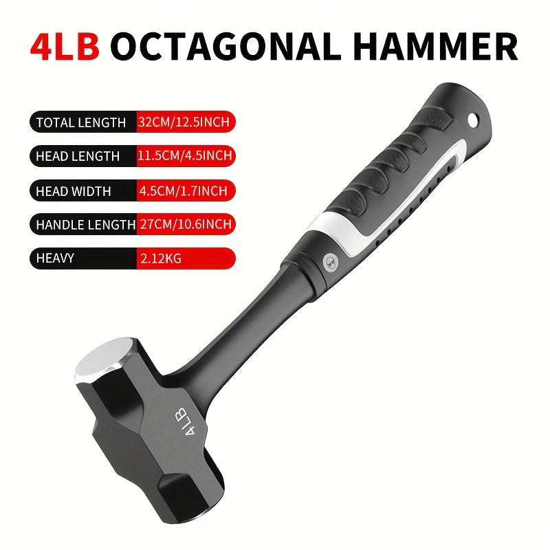 Octagonal Hammer 2/3/4 LB ¨C Heavy-Duty Non-Slip Handle, Professional Masonry & Demolition Sledge Hammer for Stone, Concrete, Construction & DIY Home Projects