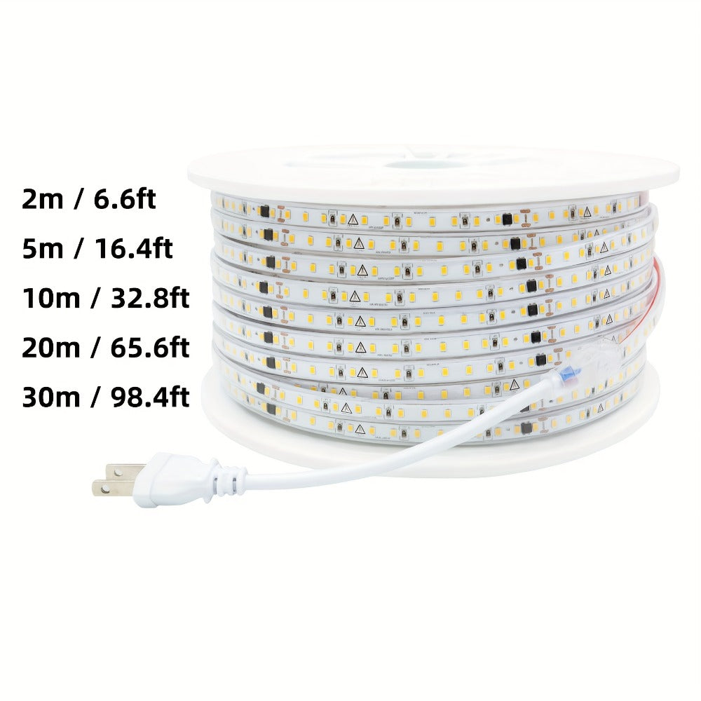 Waterproof LED Strip Lights 110V AC, IP65 120LEDs/Meter Ultra Bright LED Tape Light, Plug and Play Adhesive LED Ribbon for Outdoor Indoor Kitchen Garden Home Room Decoration, Warm White & Cool White